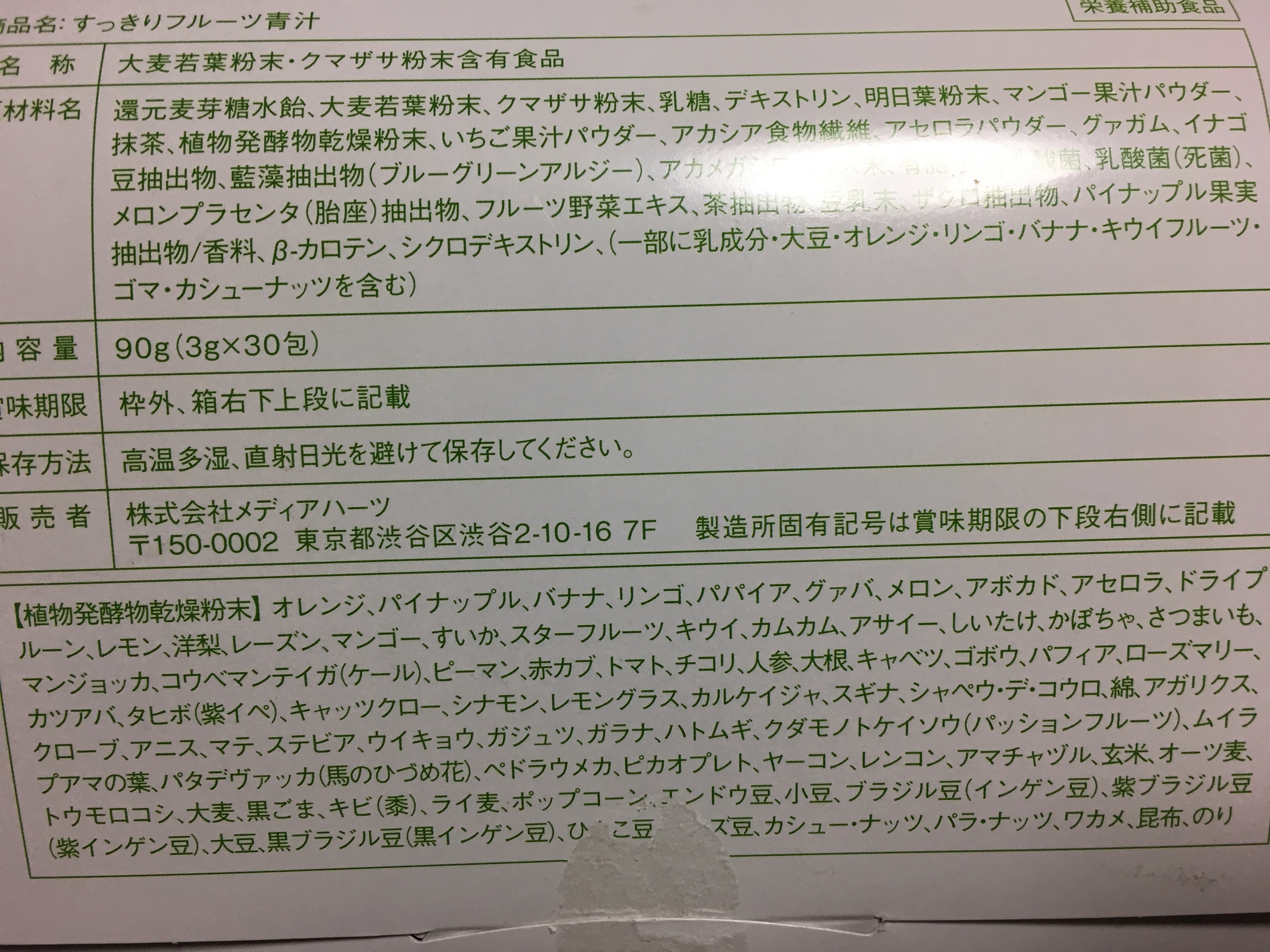 すっきりフルーツの原材料・成分表示